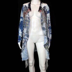 Adore Art to Wear Mixed Print Draped Open Cardigan Blouse Resort Women's Small